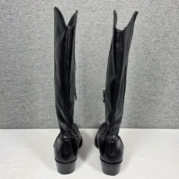 ZARA WOMEN'S BLACK LEATHER COWBOY KNEE HIGH BOOTS – POINTED TOE, WESTERN HEEL - Picture 3 of 13